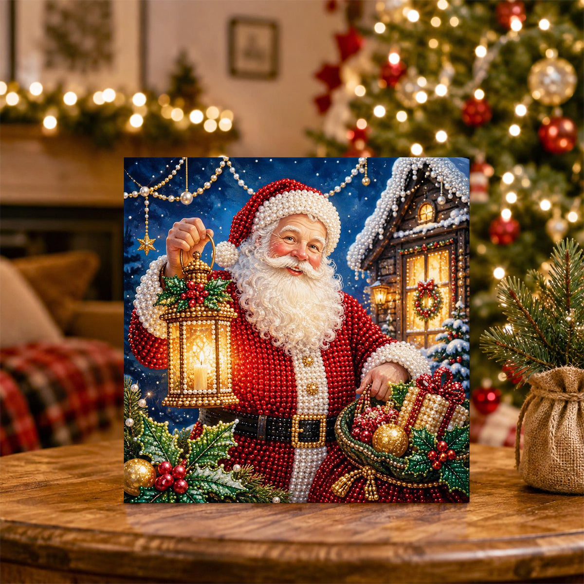 Santa's Lantern by the Cabin pearl painting – image 5