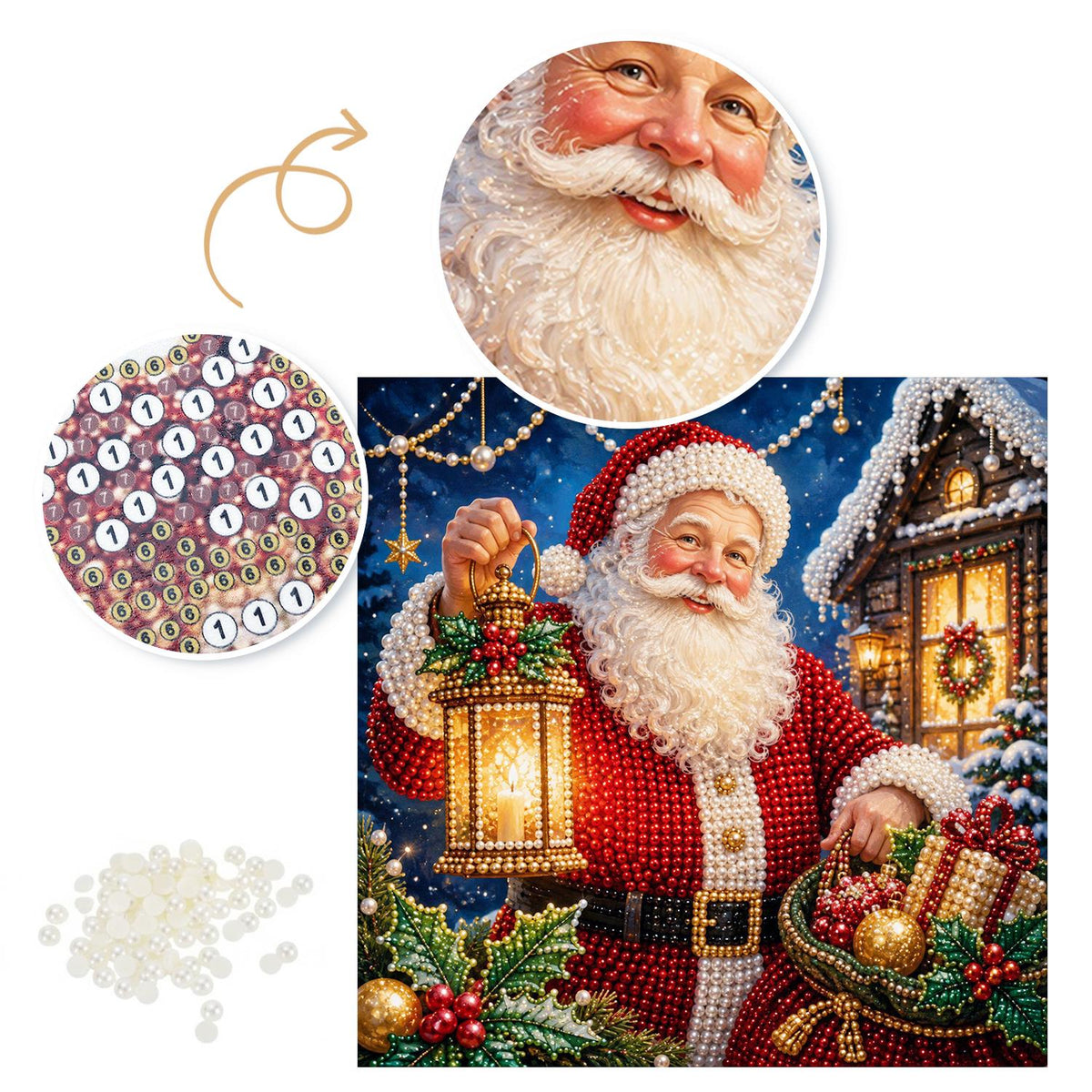 Santa's Lantern by the Cabin pearl painting – image 6