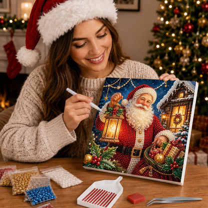 Santa's Lantern by the Cabin pearl painting – image 16