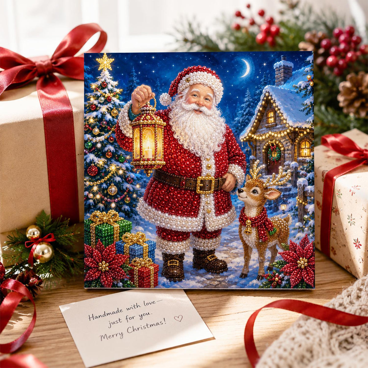 Santa's Moonlit Lantern Walk pearl painting – image 2