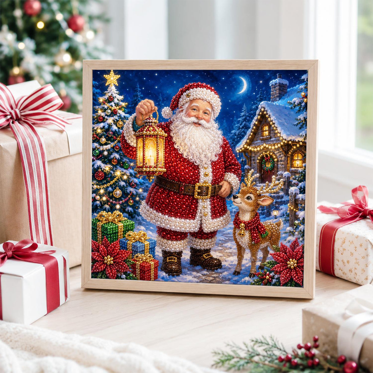 Santa's Moonlit Lantern Walk pearl painting – image 4