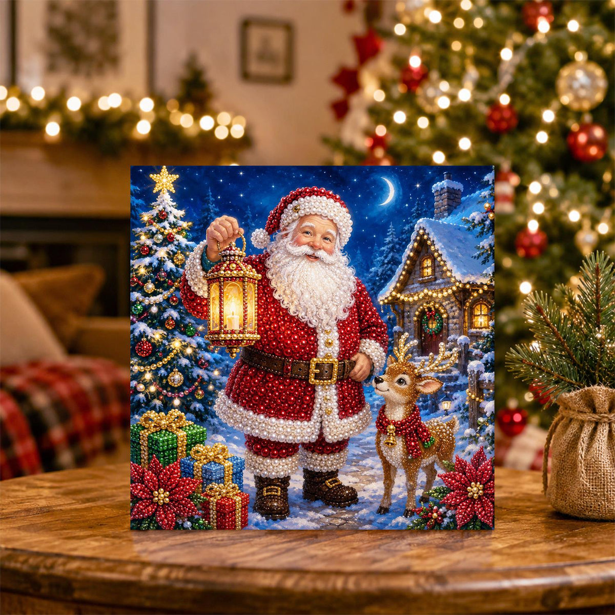 Santa's Moonlit Lantern Walk pearl painting – image 5