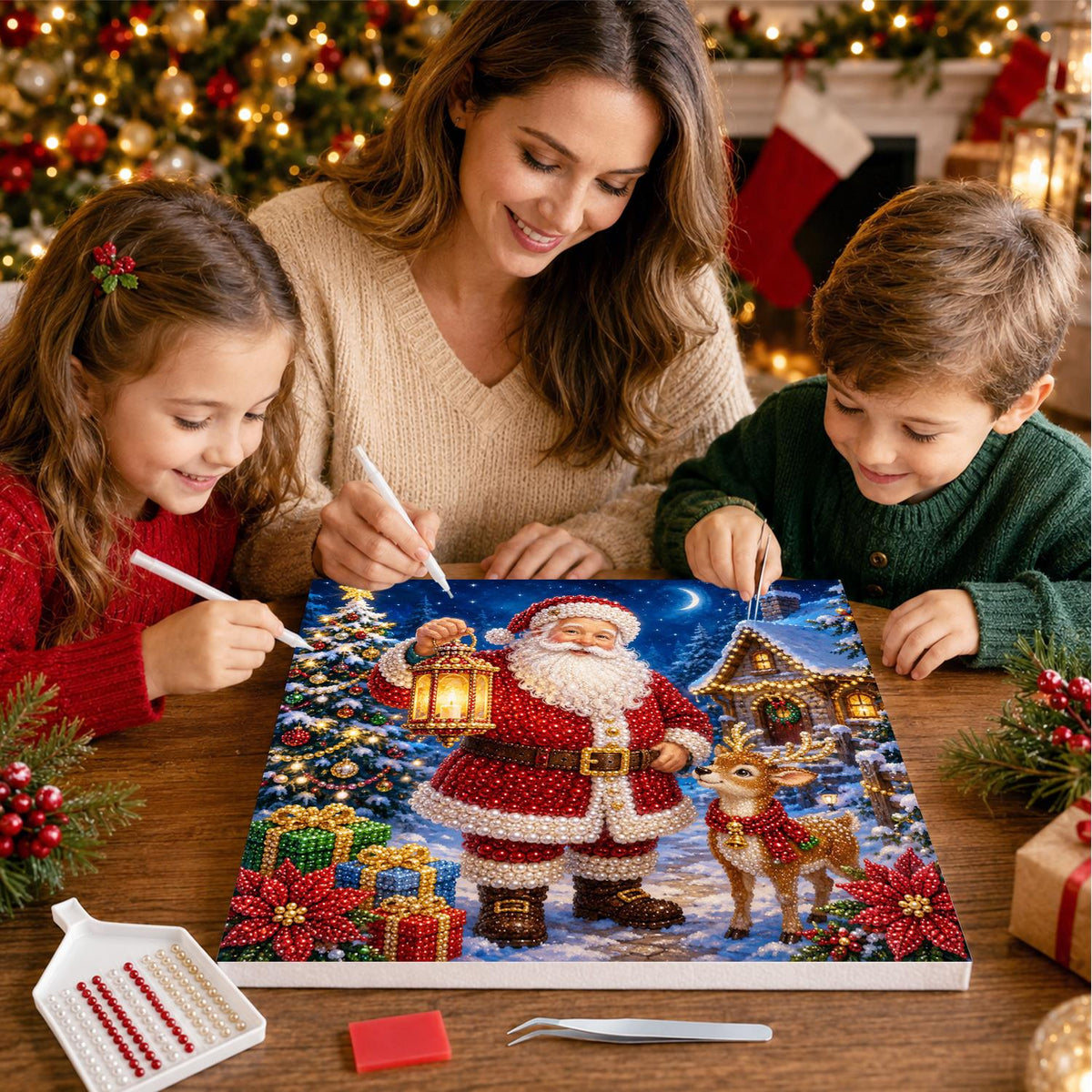 Santa's Moonlit Lantern Walk pearl painting – image 15