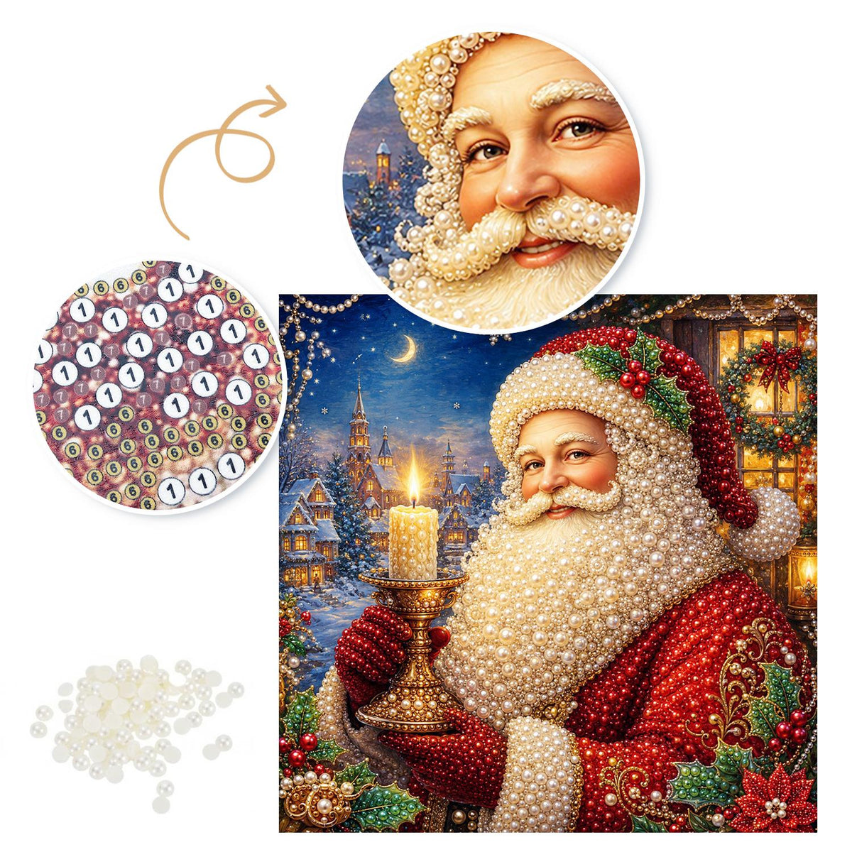 Santa's Candlelit Night pearl painting – image 6