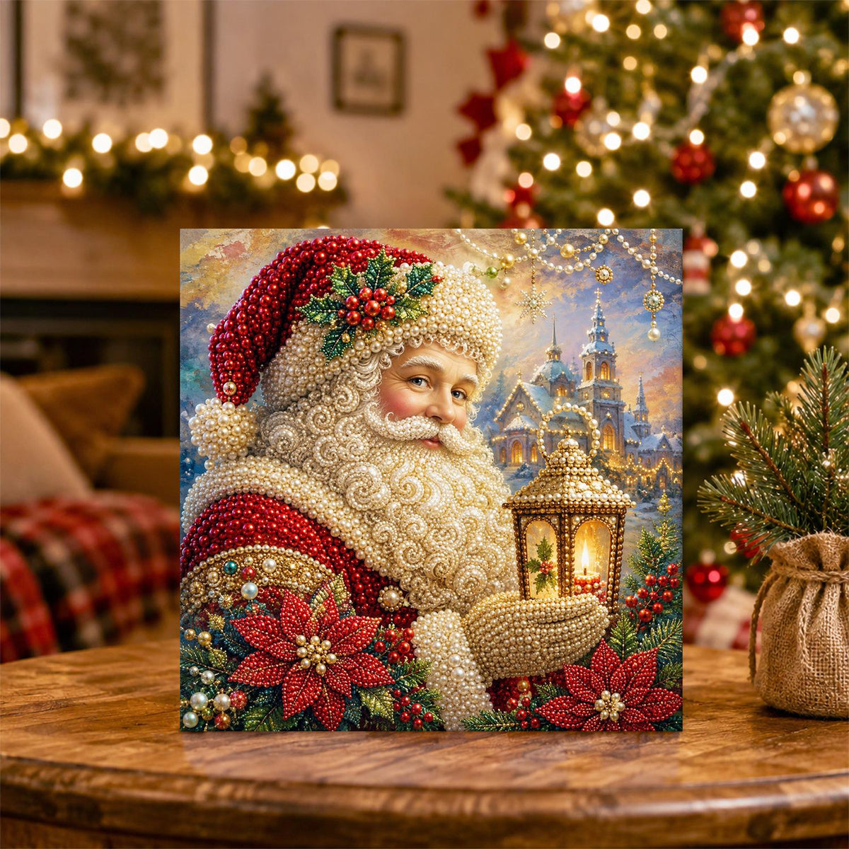 Santa's Poinsettia Lantern pearl painting – image 5