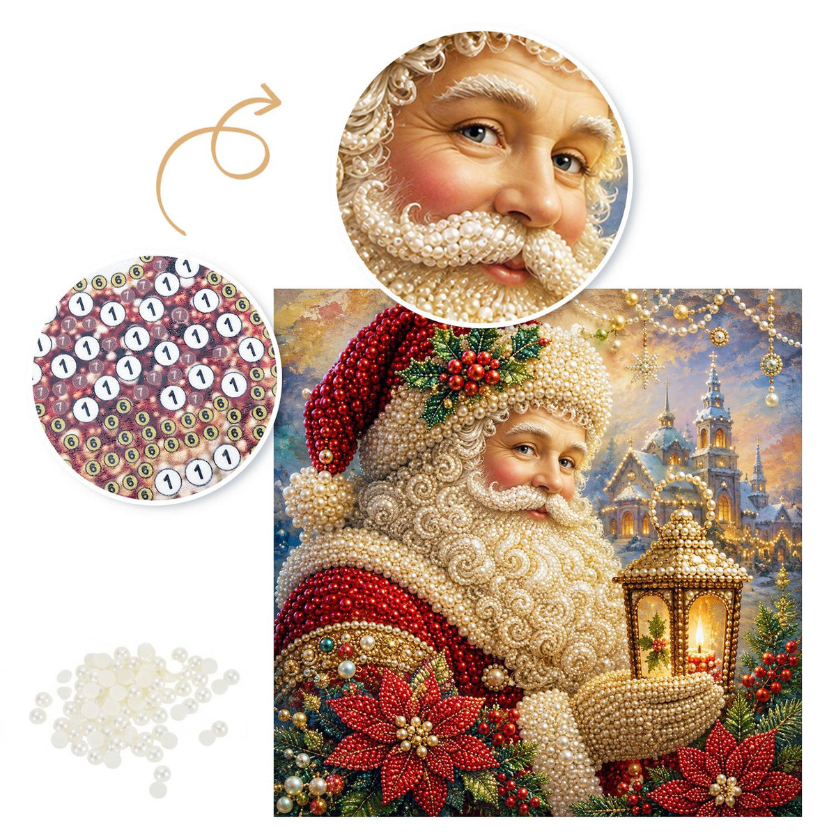 Santa's Poinsettia Lantern pearl painting – image 6