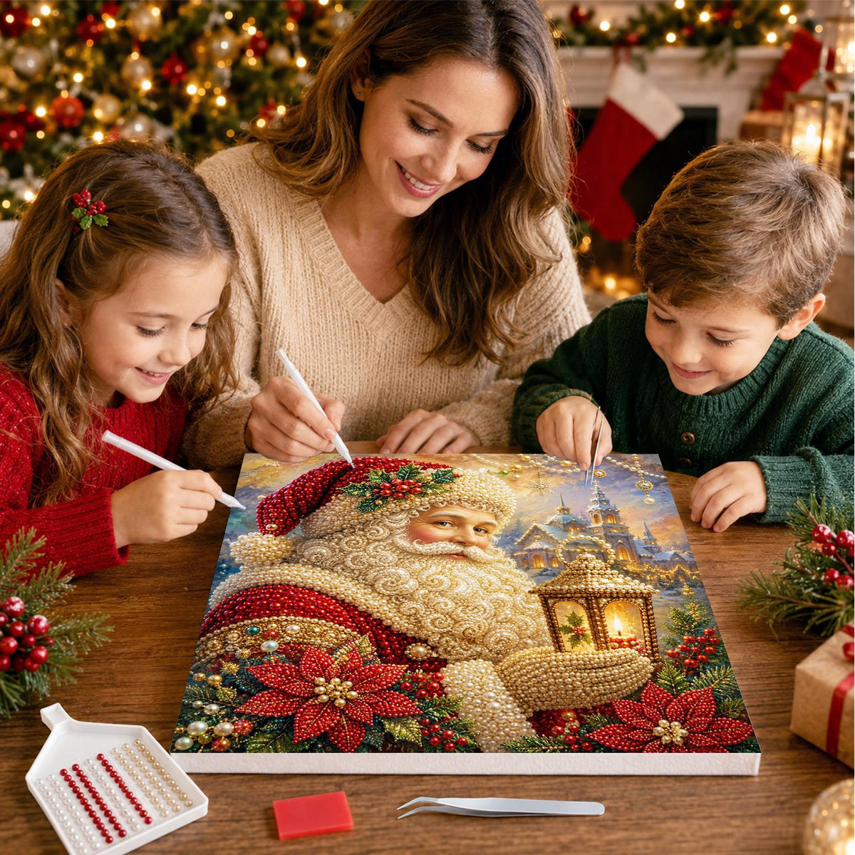 Santa's Poinsettia Lantern pearl painting – image 15