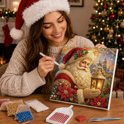 Santa's Poinsettia Lantern pearl painting – image 16