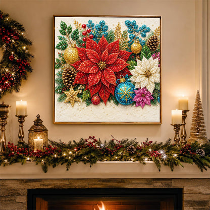 Red Poinsettia and Gold Baubles pearl painting – image 3