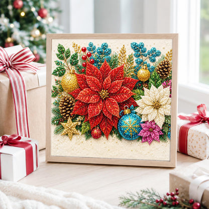 Red Poinsettia and Gold Baubles pearl painting – image 4