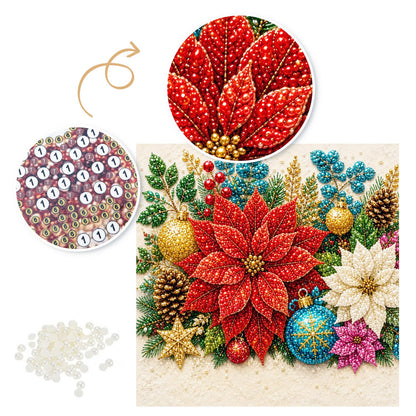 Red Poinsettia and Gold Baubles pearl painting – image 6