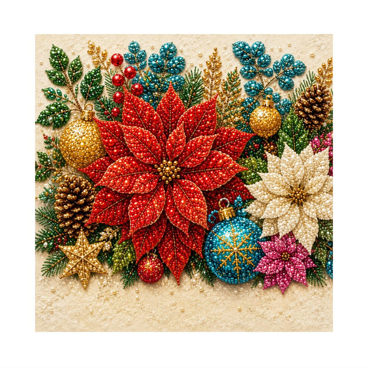 Red Poinsettia and Gold Baubles pearl painting – image 11