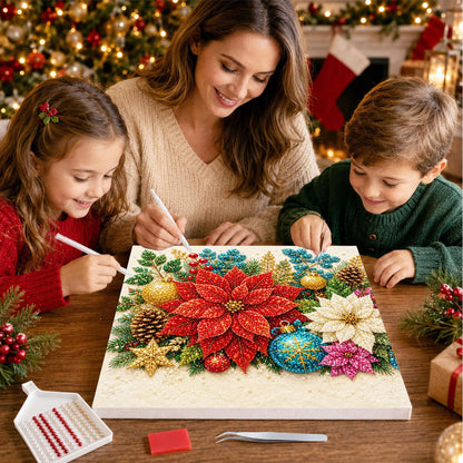 Red Poinsettia and Gold Baubles pearl painting – image 15
