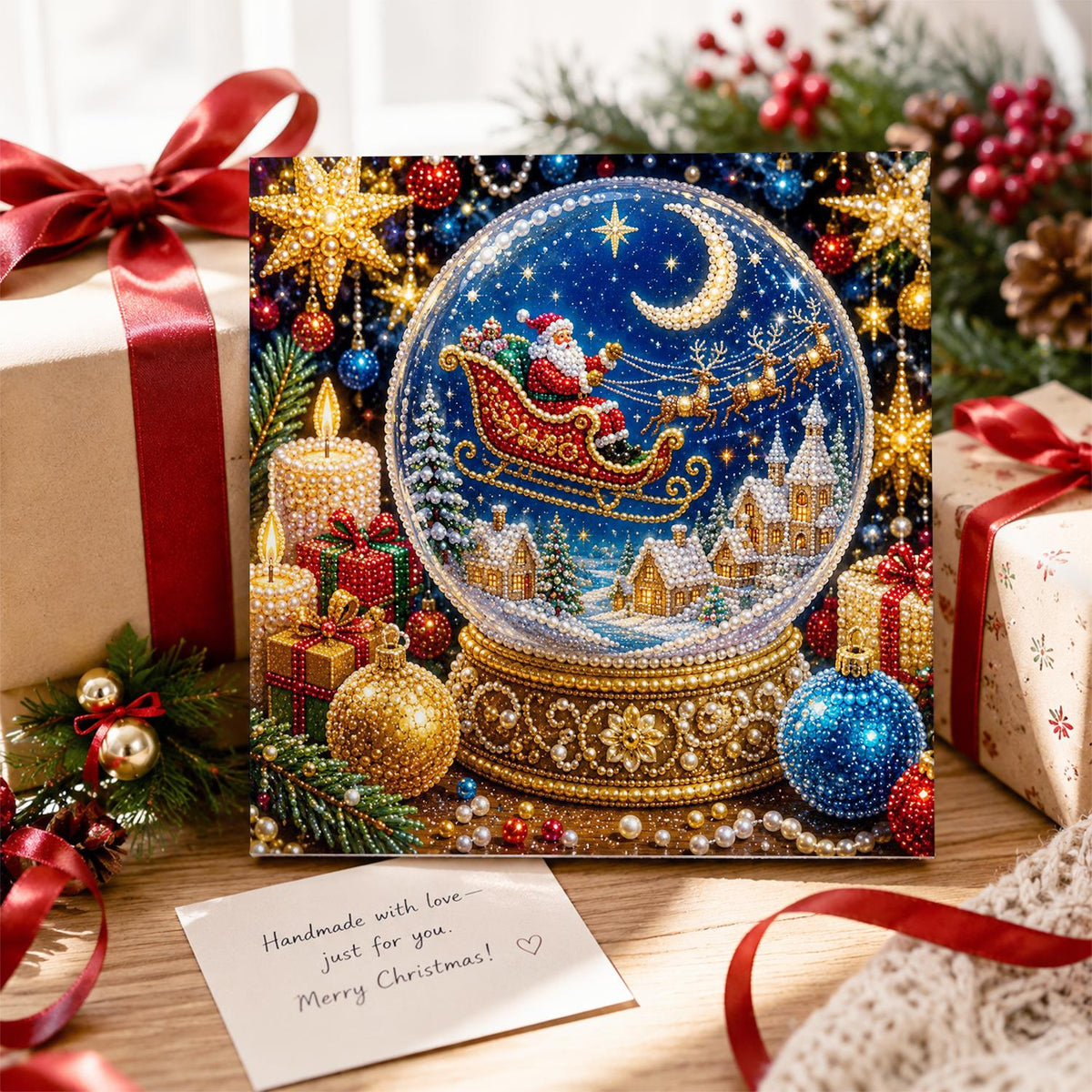 Santa's Sleigh in a Snow Globe pearl painting – image 2