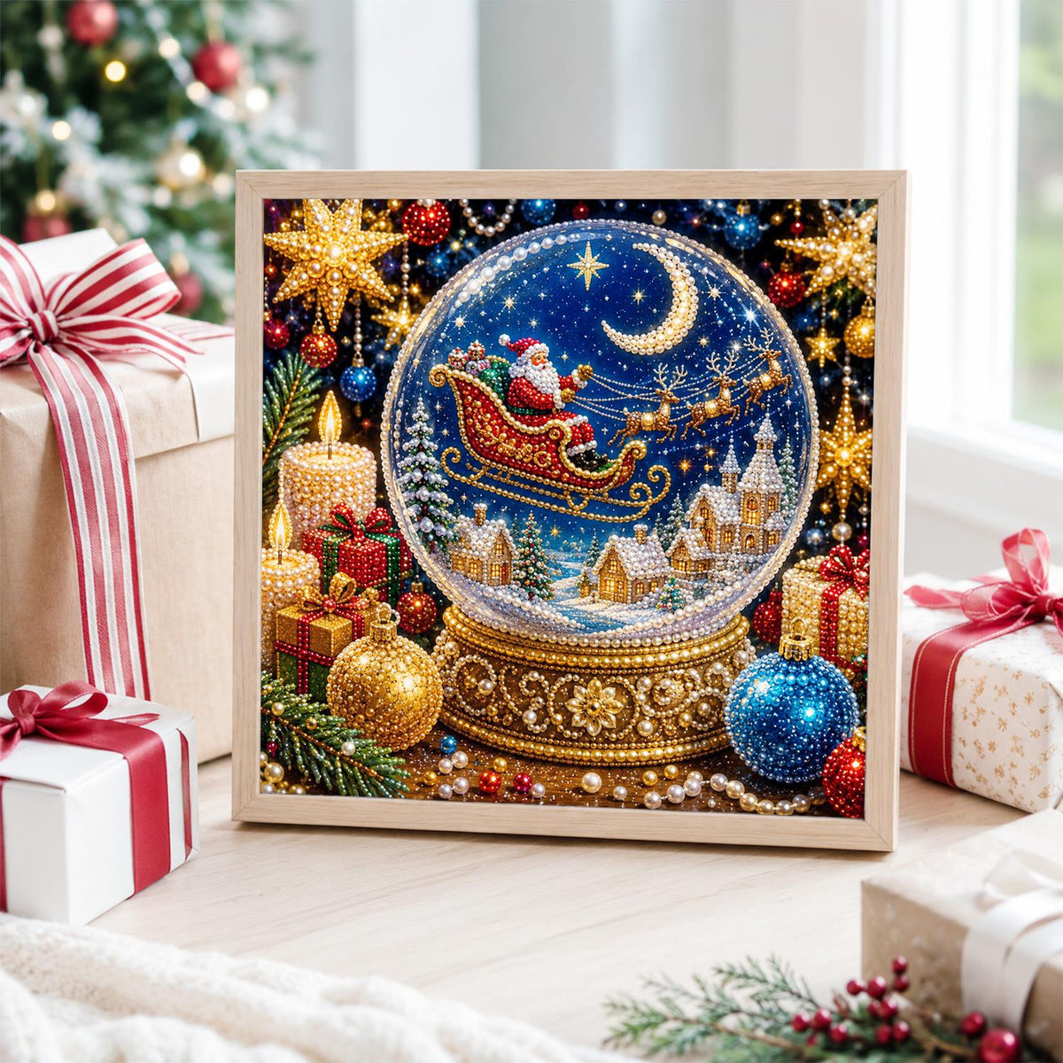 Santa's Sleigh in a Snow Globe pearl painting – image 4