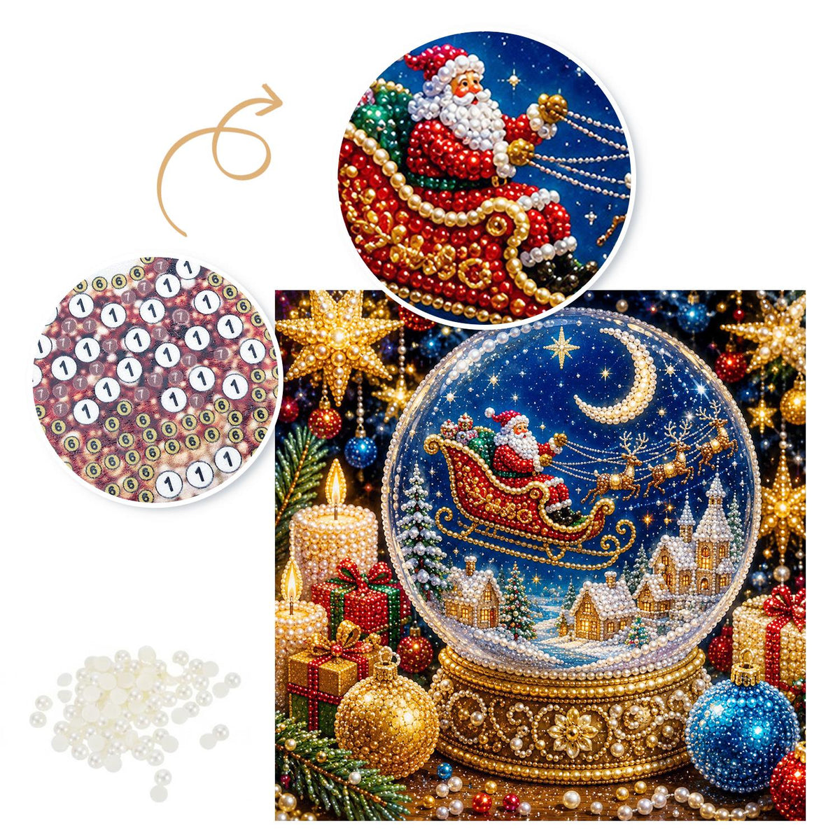 Santa's Sleigh in a Snow Globe pearl painting – image 6
