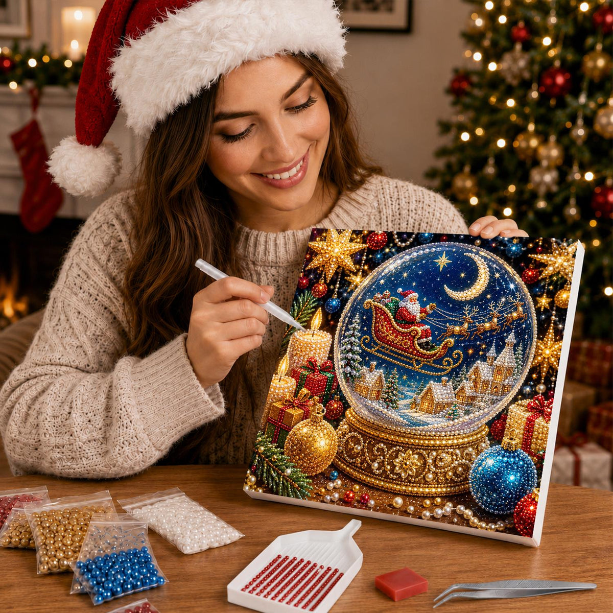 Santa's Sleigh in a Snow Globe pearl painting – image 16