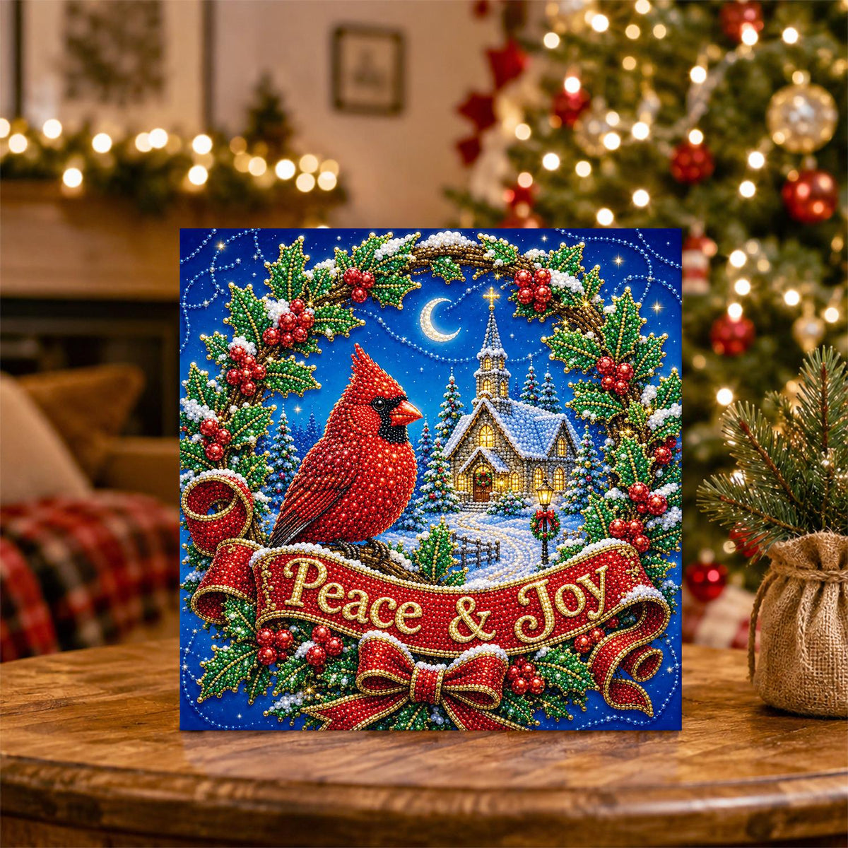 Cardinal in a Holly Wreath pearl painting – image 5