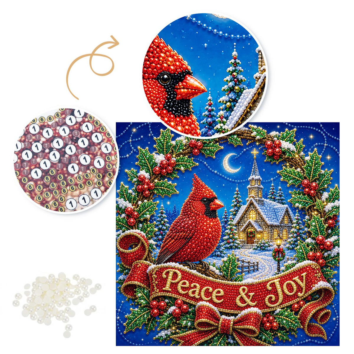 Cardinal in a Holly Wreath pearl painting – image 6