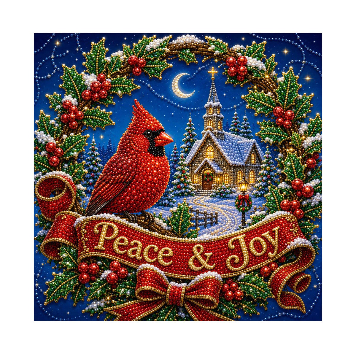 Cardinal in a Holly Wreath pearl painting – image 11
