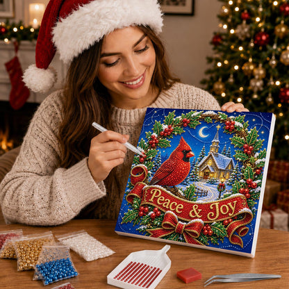 Cardinal in a Holly Wreath pearl painting – image 16