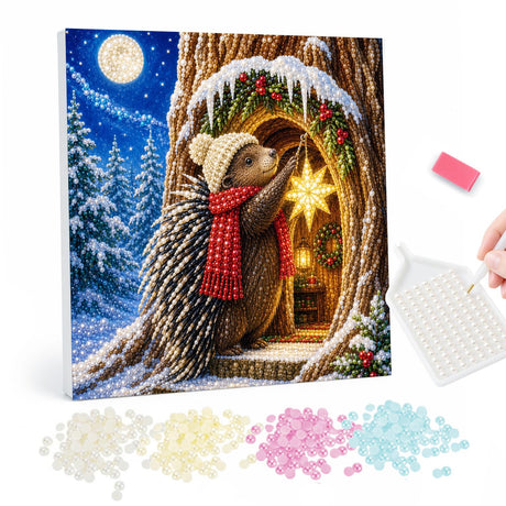Hedgehog Hanging a Star pearl painting – image 1