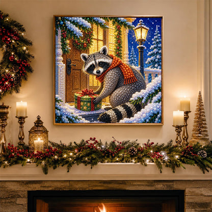 Doorstep Raccoon with a Gift pearl painting – image 3