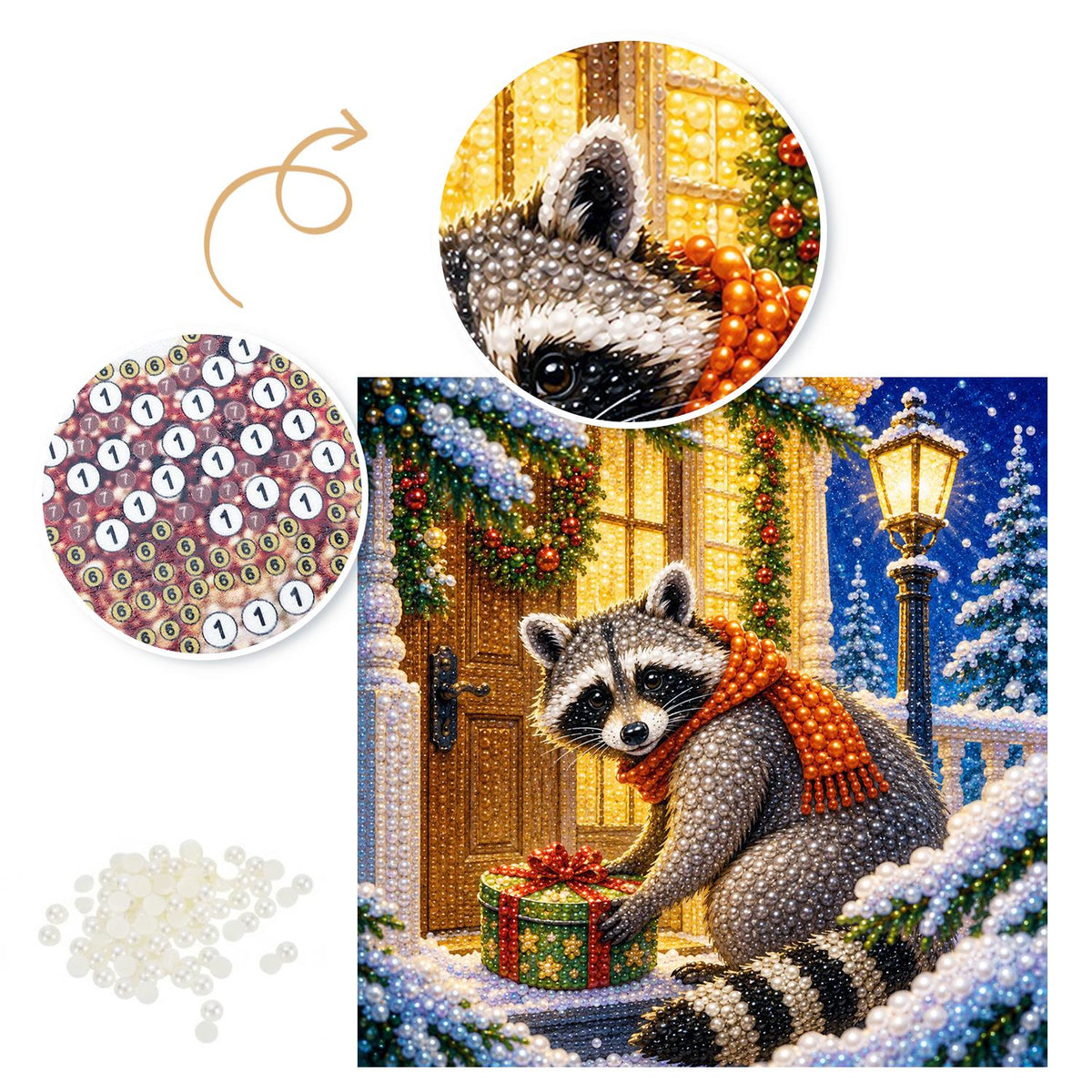 Doorstep Raccoon with a Gift pearl painting – image 6
