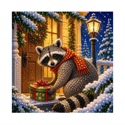 Doorstep Raccoon with a Gift pearl painting – image 11