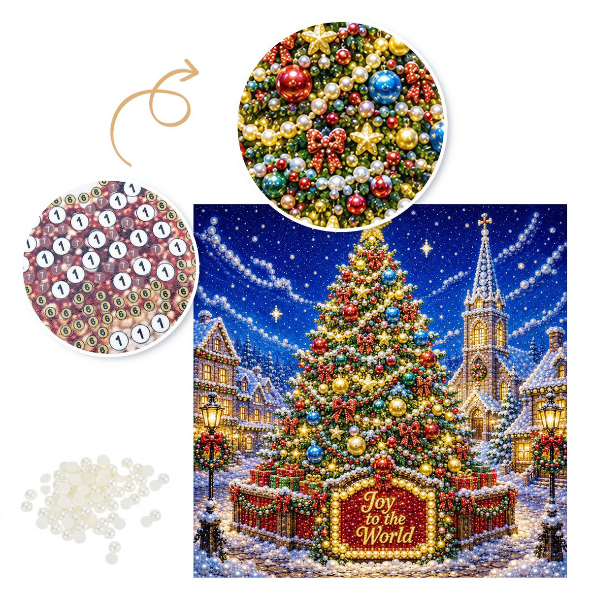 Village Square Christmas Tree pearl painting – image 6