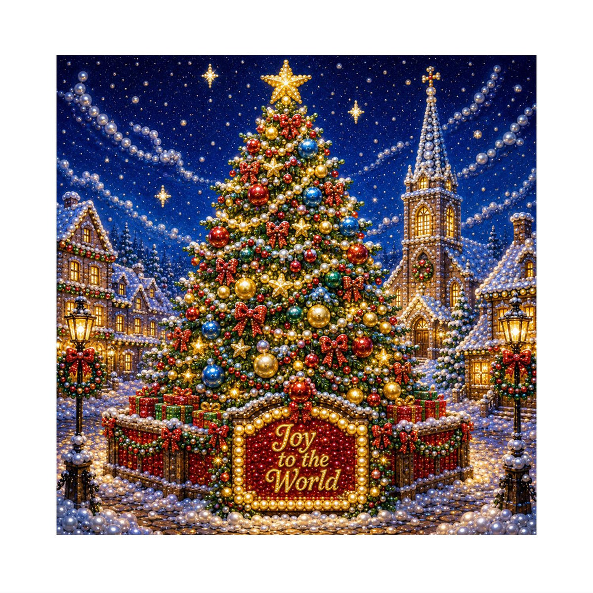 Village Square Christmas Tree pearl painting – image 11