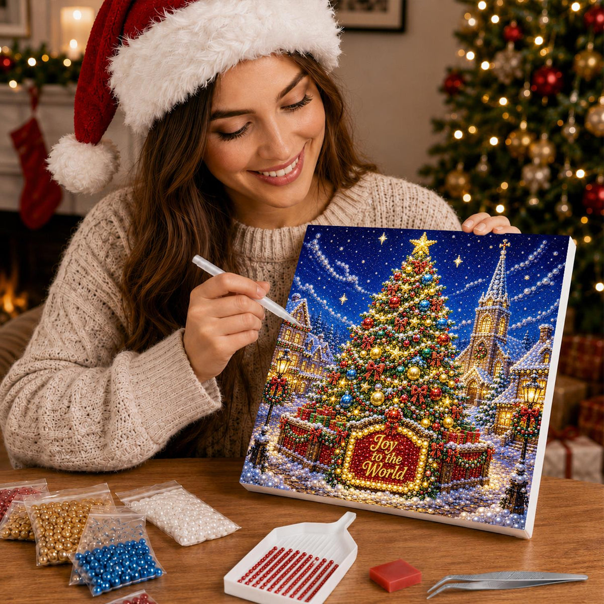 Village Square Christmas Tree pearl painting – image 16
