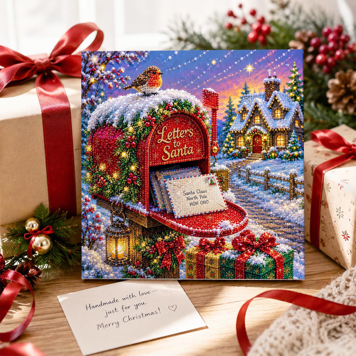 Robin on Santa's Mailbox pearl painting – image 2