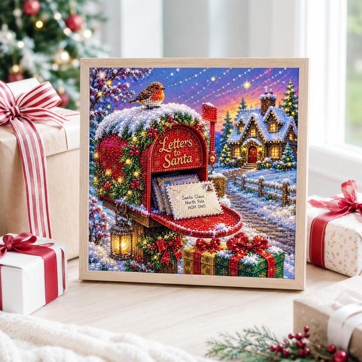 Robin on Santa's Mailbox pearl painting – image 4