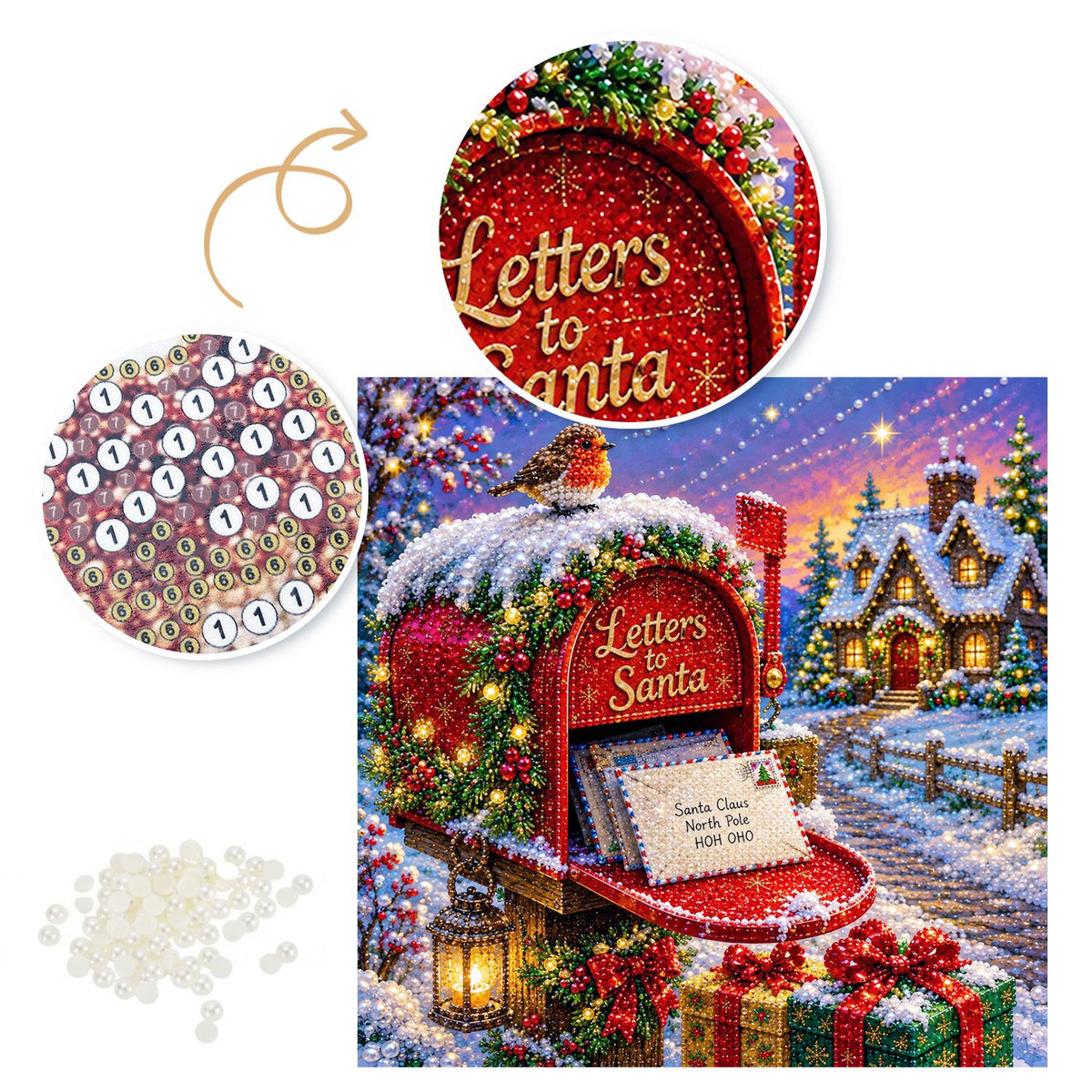 Robin on Santa's Mailbox pearl painting – image 6