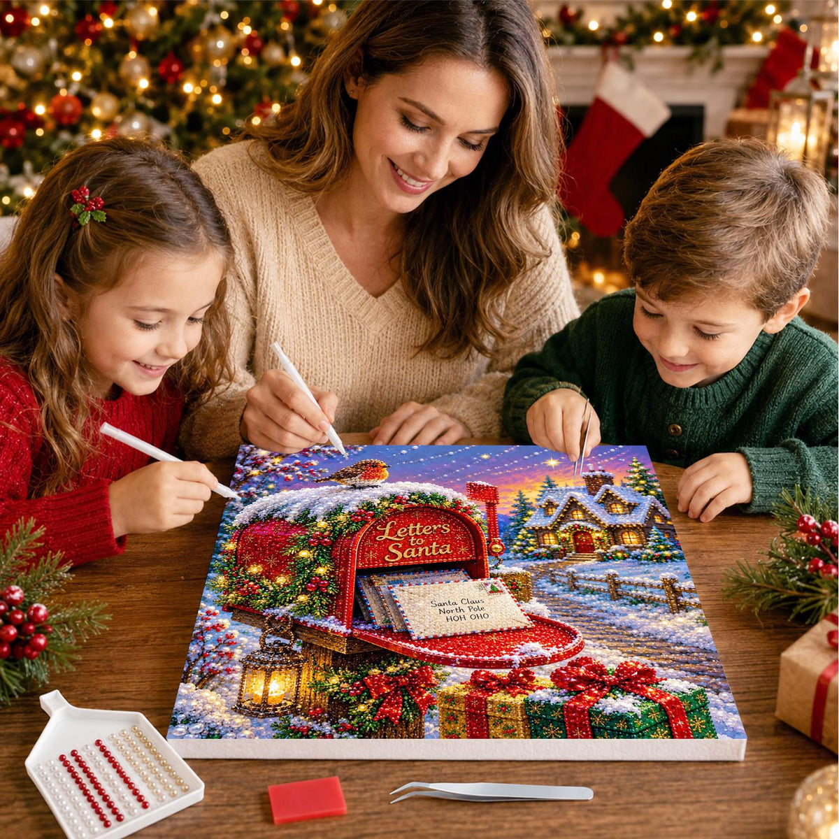 Robin on Santa's Mailbox pearl painting – image 15