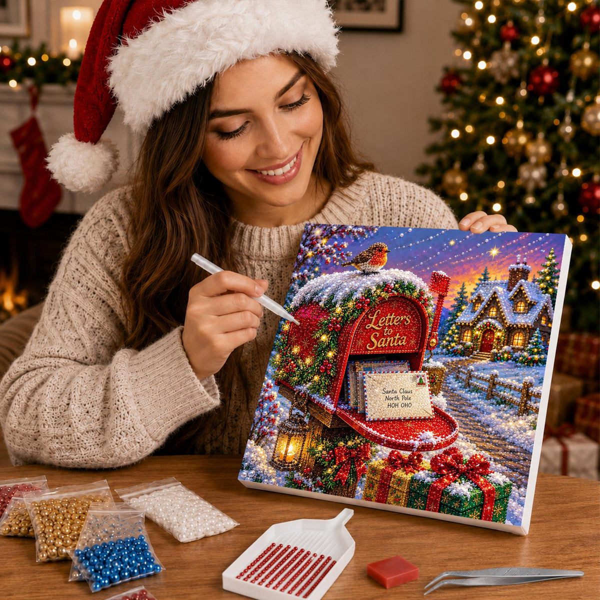 Robin on Santa's Mailbox pearl painting – image 16