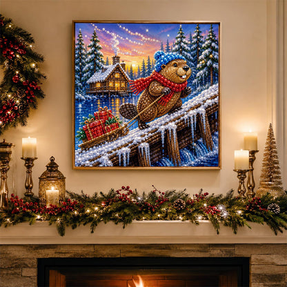Beaver Hauling Gifts at Dusk pearl painting – image 3