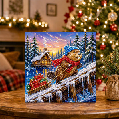 Beaver Hauling Gifts at Dusk pearl painting – image 5