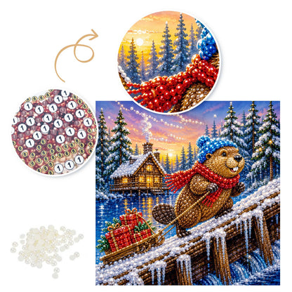 Beaver Hauling Gifts at Dusk pearl painting – image 6
