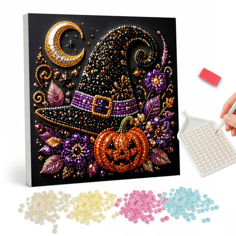 Halloween Witch Hat and Jack o’ Lantern pearl painting – image 1