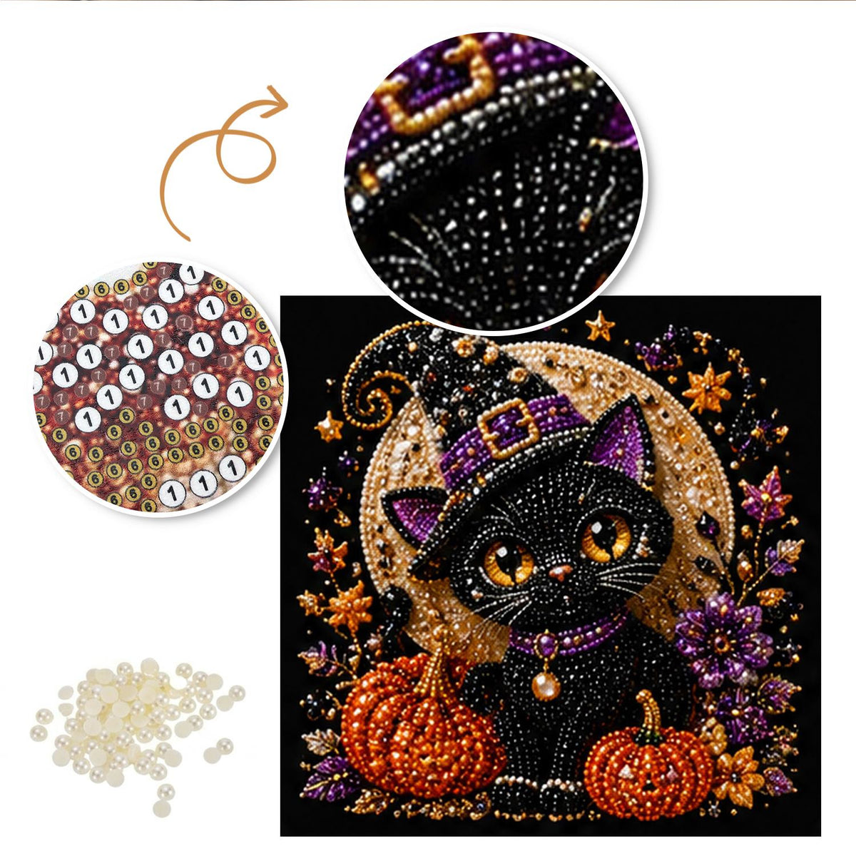 Amber-Eyed Cat Before the Moon pearl painting – image 6
