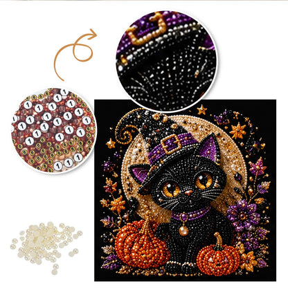 Amber-Eyed Cat Before the Moon pearl painting – image 6