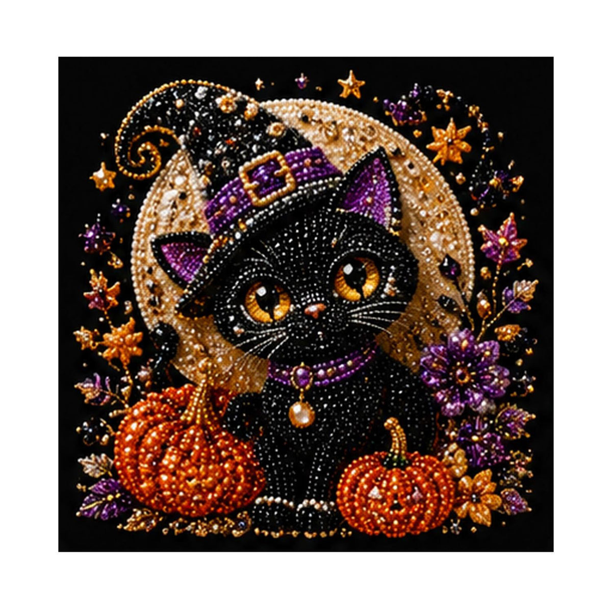 Amber-Eyed Cat Before the Moon pearl painting – image 11