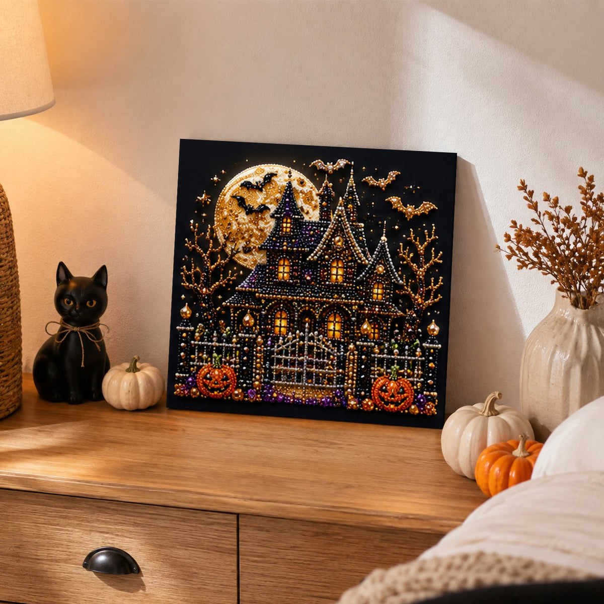Gated Manor Beneath a Gold Moon pearl painting – image 2