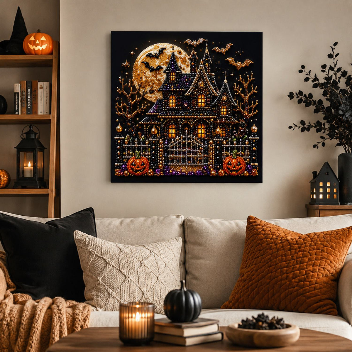 Gated Manor Beneath a Gold Moon pearl painting – image 3