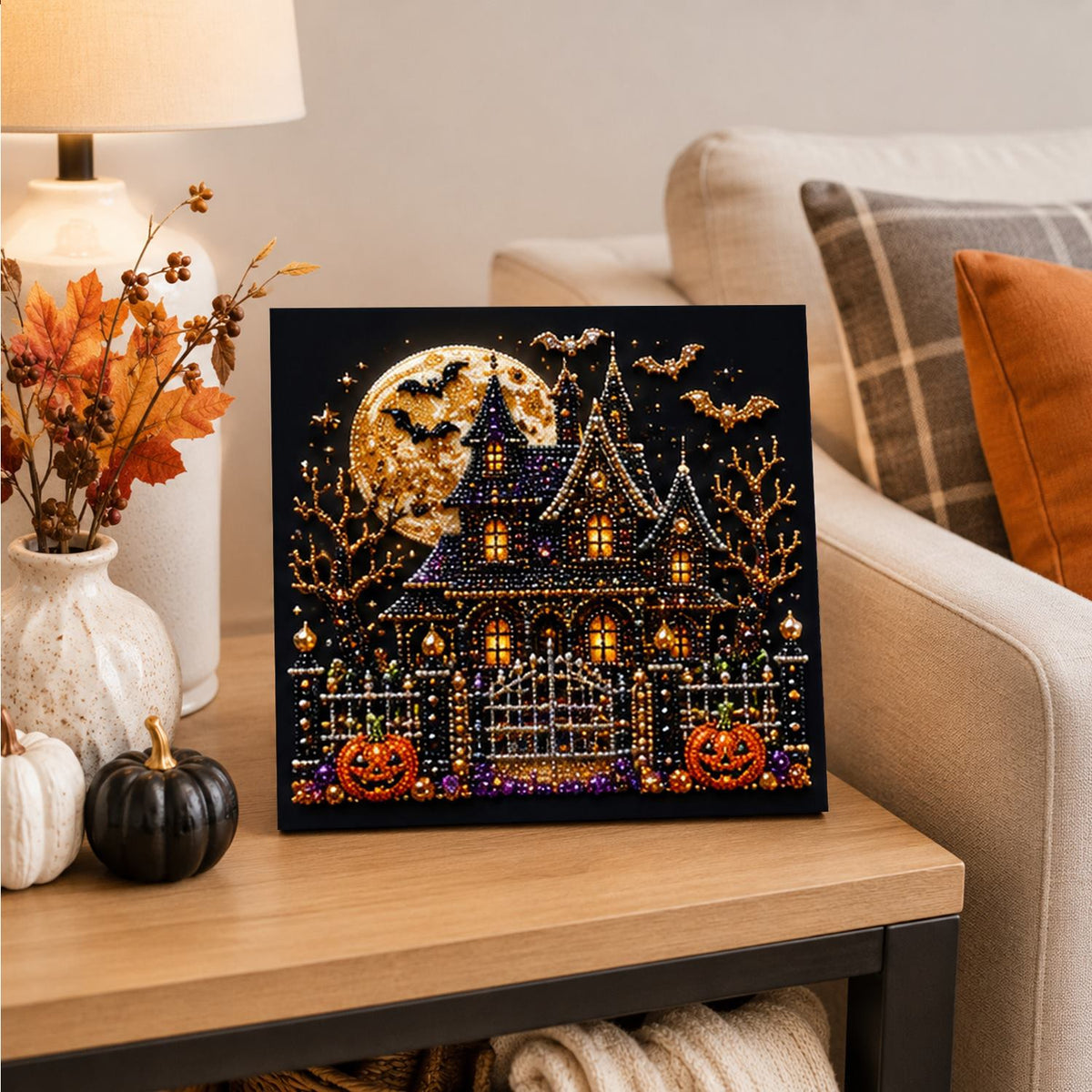 Gated Manor Beneath a Gold Moon pearl painting – image 4
