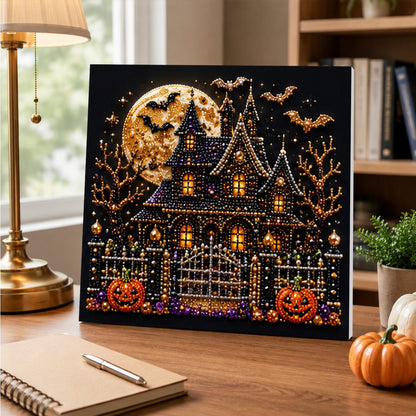 Gated Manor Beneath a Gold Moon pearl painting – image 5