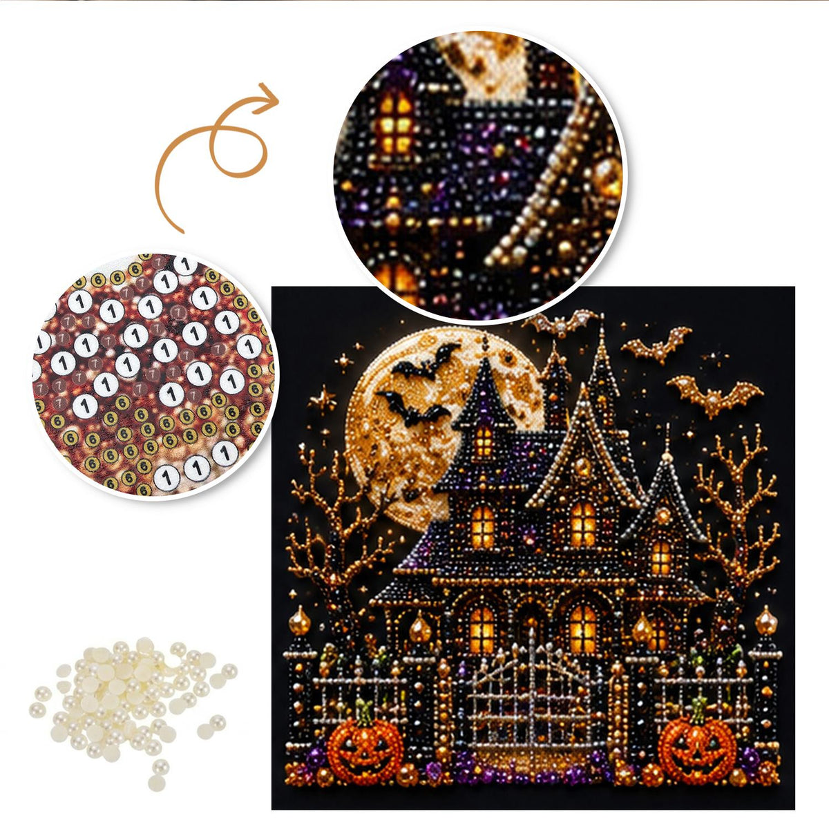 Gated Manor Beneath a Gold Moon pearl painting – image 6