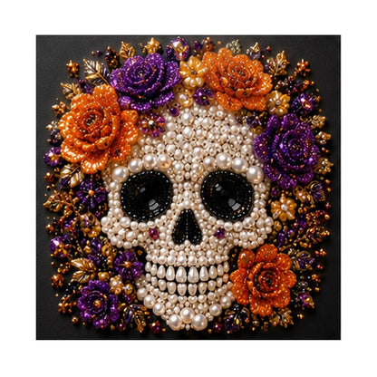 Beaded Skull with Autumn Roses pearl painting – image 11